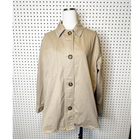 ASOS | Cotton Shacket in Light Khaki, Oversized Chore Shirt Jacket Sz. S - Picture 1 of 12